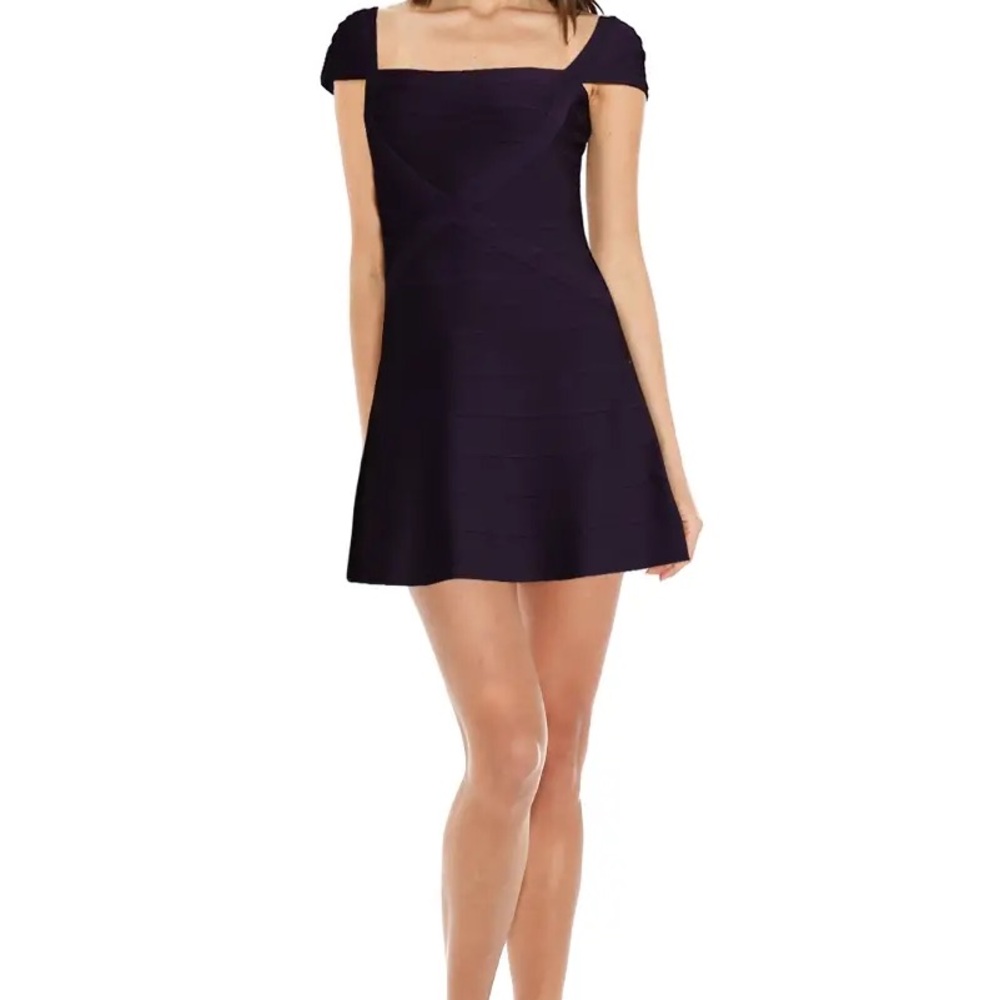 Herve Leger Black Cap Sleeve Mini Bandage Dress